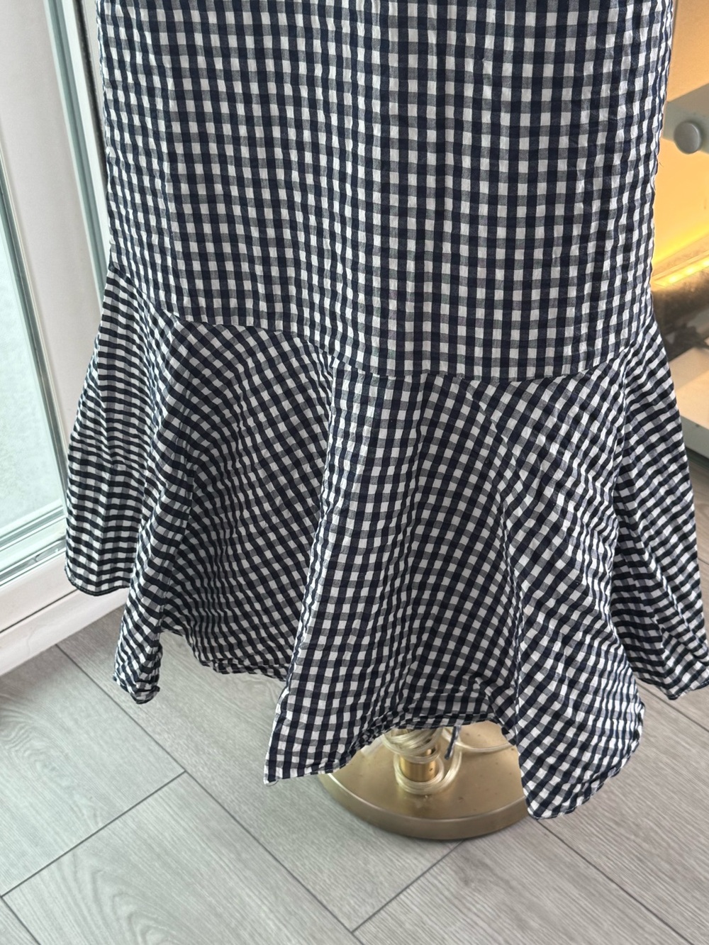 J. Crew Blue and White Gingham Midi Dress with Fluted Hem | 12T - Picture 3 of 9